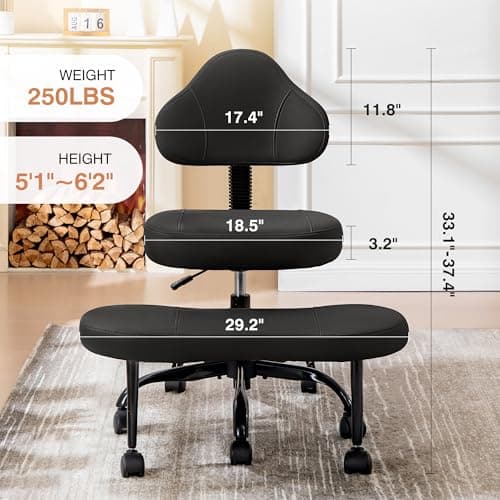 AtHope Cross Legged Office Chair, Criss Cross Desk Chair ADHD Meditation Kneeling Yoga Seat with Adjustable Height, Lumbar Support, Wider Footrest and Wheels (Black)