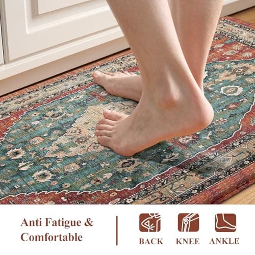 Collive Boho Kitchen Mats 2PCS, Cushioned Kitchen Mat for Floor Anti Fatigue Waterproof Kitchens Rugs Set of 2, Non Skid Comfort Standing Rug for Office, Sink, Laundry, 17.3"x29"+17.3"x47"