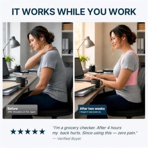 Fit Geno Posture Corrector for Women: Adjustable Lightweight Upper Back Brace for Neck Shoulder & Upper Back Pain Relief - Improve Posture Correct Hunchback Slouching Kyphosis Invisible Under Clothes (M/L Under Bust 32"-45")