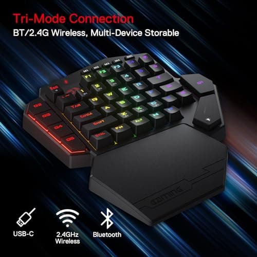 Redragon K585 PRO Wireless One-Handed Mechanical Keyboard, 42 Keys 3-Mode RGB 40% Gaming Keypad w/ 7 Onboard Macro Keys, Detachable Wrist Support, Rechargeable Battery (Red Switch)