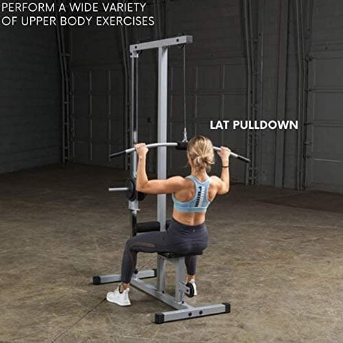 Powerline by Body-Solid LAT Pull Down Machine - Home Gym with High & Low Pulleys, Heavy Gauge Steel Construction, Includes LAT and Low Row Bars, Silver/Black (Gray/Black)