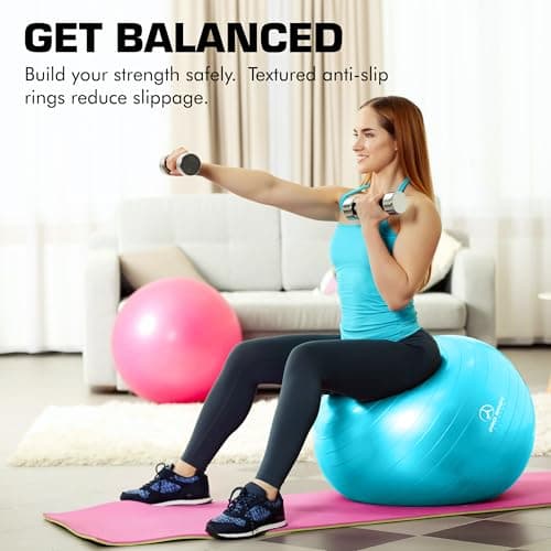 ProBody Pilates Yoga Ball - Fresh Colors Exercise Ball for Stability, Pregnancy, Workout, Physical Therapy & Birthing, Balance Ball Chair (Sky, 65 cm)
