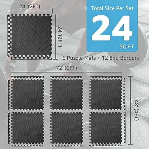 Art3d Eva Puzzle Exercise Mats, 24"x24" x 1/2” Thick Foam Interlocking Tiles for Gyms, Flooring, Workout, Gym Equipments, Pack of 6