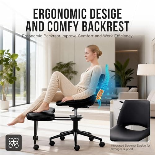 Ergonomic Cross Legged Office Chair with Wheels, 360° Swivel ADHD Chairs for Adults, Height Adjustable Seat for Meditation, Yoga - Wide Criss Cross Chair with Lumbar Support, Kneeling Chair, Black