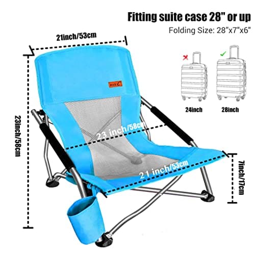 Nice C Low Beach Chair, Beach Chairs for Adults 2 Pack, Sling, Folding, Portable, Concert, Kids, Boat, River, Sand Chair, Sillas De Playa, with Cup Holder & Carry Bag (2 Pack of Blue)
