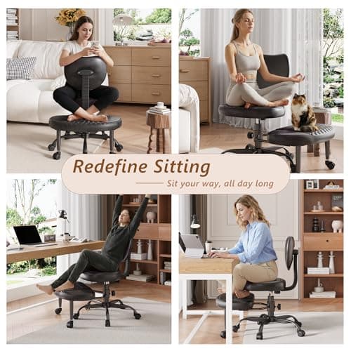 Ergonomic Cross Legged Office Chair with Back Support, 360 Degree Swivel Meditation Chair, Height Adjustable Criss Cross Chair for Yoga, Meditation, ADHD Desk (Black)