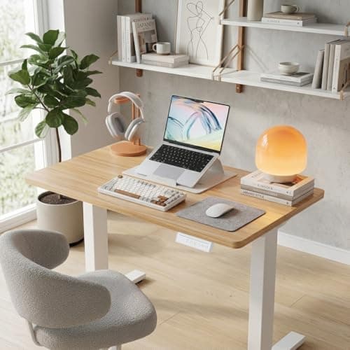 HUANUO 32" Small Electric Standing Desk Adjustable Height, 4 Memory Height Settings, Sit Stand Up Desk for Home Office & Computer Workstation, LightWalnut