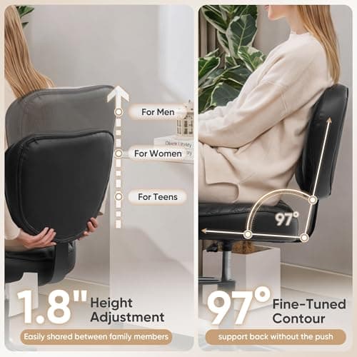 EGSEAT Criss Cross Office Chair with Wheels, Adjustable-Height Backrest & Swivel Footrest, Ergonomic Cross Legged Office Chair with Leg Rest for Kneeling Meditation Yoga ADHD (Black Leather)