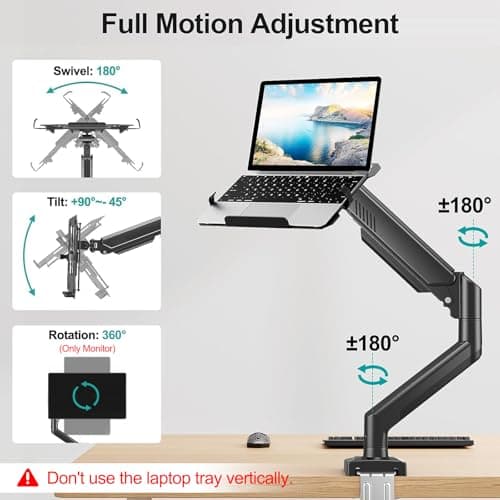 MOUNT PRO Laptop Arm Mount for Desk, 2 in 1 Function Monitor Laptop Stand, Fits Max 17" Notebook and 32" Computer Screen, Aluminum Single Monitor Holder with Adjustable Tray, Holds up to 22lbs