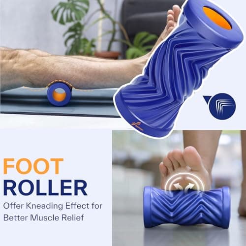 Sportneer 4 in 1 Foam Set, Muscle Relax Kit with 2 Textured Foam Pilates Rollers, Stringed Exercise Ball, Lacrosse Ball for Muscle Shoulder Back Leg Whole Body Relax Fitness Yoga, Blue