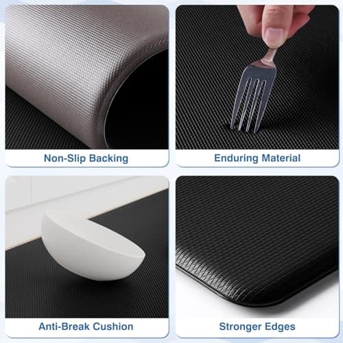 StepRite Kitchen Mats, 2PCS Kitchen Rugs, Cushioned Anti Fatigue Kitchen Mats for Floor, Non-Slip Standing Desk Mat, Waterproof Kitchen Rug Set for Kitchen, Floor, Office, 17.3"x30"+17.3"x47", Black