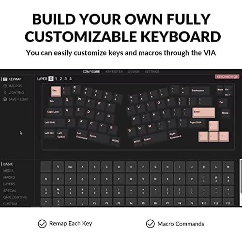 Keychron Q8 Wired Custom Mechanical Keyboard Knob Version, 65% Alice Layout QMK/VIA Programmable with Hot-swappable Gateron G Pro Blue Switch Double Gasket Compatible with Mac Windows Linux (Black)