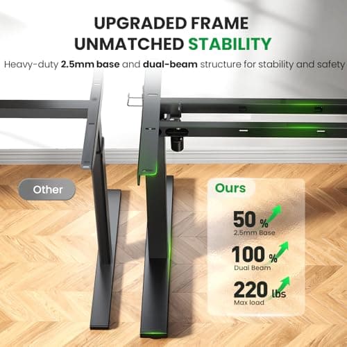 DeskShow Electric Standing Desk Adjustable - 60x28 Inch Sit Stand Desk with 1 Inch Thick Tabletop, Double Beam Frame, 3 Memory Height Adjustment, Cable Management for Home Office