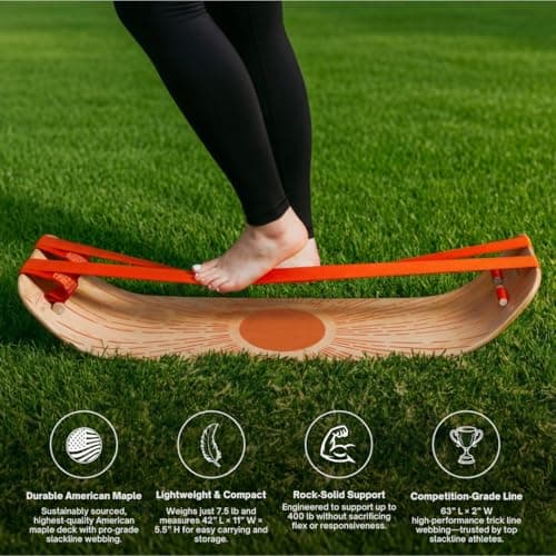 GIBBON SlackBoard - GiBoard Balance Board Kids & Adults - Slackline Balance Trainer - Slack Board Core Workout Equipment Home Gym Training - Standing Desk Exercise - Yoga, Agility, Pilates & More