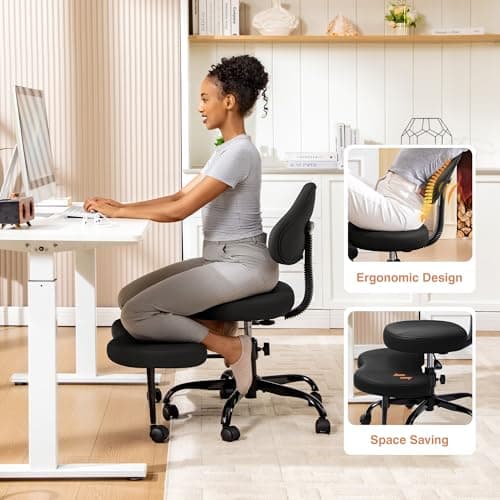 AtHope Cross Legged Office Chair, Criss Cross Desk Chair ADHD Meditation Kneeling Yoga Seat with Adjustable Height, Lumbar Support, Wider Footrest and Wheels (Black)