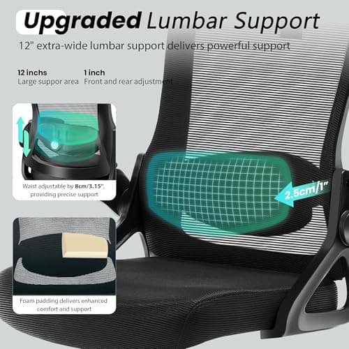 Fizzin Ergonomic Office Chair, 400 LBS Computer Chairs with Adjustable Lumbar Support, Breathable Mesh Desk Chair Ergonomic with Thickened Cushion, Comfy Home Office Desk Chair (Black)