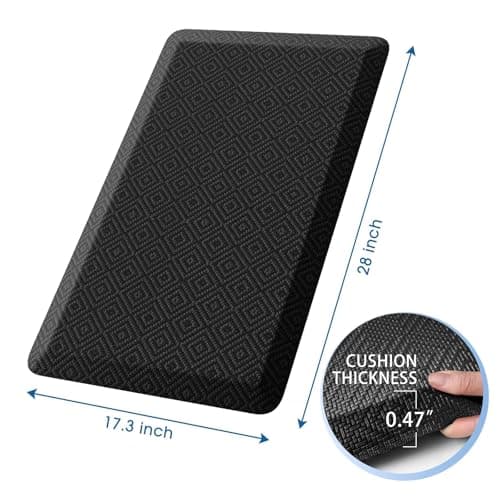 Mattitude Kitchen Mat Cushioned Anti-Fatigue Floor Mat Water Resistant Non-Slip Mats and Rugs Standing and Comfort Desk Mats for House Sink Office Laundry (Black, 17.3"x28")