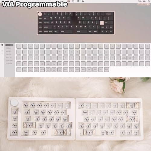 ZUOYA GMK70 Split Mechanical Keyboard Kit,VIA Programmable Wireless Keyboard BT5.0/2.4Ghz/Wired Alice-Layout Barebones 65% Gasket Mounted HotSwap PCB NKRO RGB Ergonomic Gaming Kit with Knob (White)