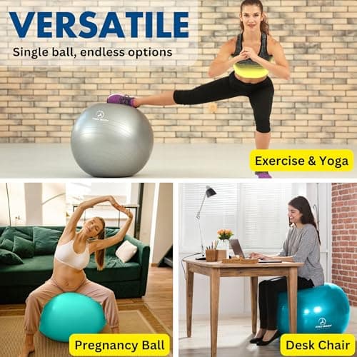 ProBody Pilates Yoga Ball - Fresh Colors Exercise Ball for Stability, Pregnancy, Workout, Physical Therapy & Birthing, Balance Ball Chair (Sky, 65 cm)