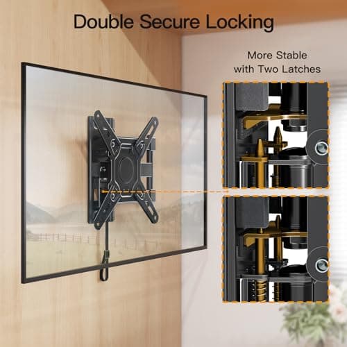 ELIVED RV TV Mount for Camper, Lockable RV TV Wall Mount for Most 13-43 Inch TVs, Full Motion Swivel and Tilt, Patented Dual Latch Design for Trailer Motorhome Truck Boat, Max VESA 200x200mm, 33 LBS