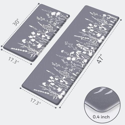 SofterCharm Kitchen Mats for Floor, Kitchen Rugs Sets of 2, Cushioned Anti Fatigue Mats for Kitchen Floor, Non-Slip Kitchen Decor, Water Resistant Kitchen Rug for Home, Kitchen, 17.3"x30"+17.3"x47"