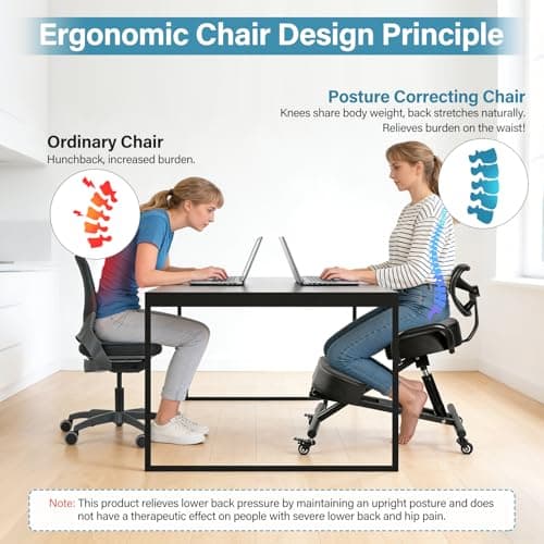 Kneeling Chair, Ergonomic Kneeling Chair with Back Support, kneelings Office Chairs with Adjustable Height and Lumbar Support for Banking Meeting Room Office Home Reception,Improve Postures