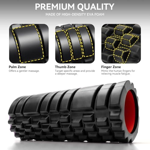 Krightlink Foam Roller for Deep Tissue Massager, 13" High Density Exercise Patented Roller for Muscle Massage and Myofascial Trigger Point Release Back Roller for Fitness, Yoga and Pilates (Black)