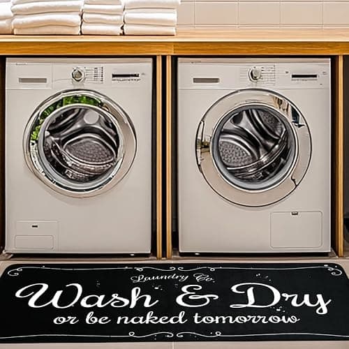 EYECY Laundry Room Rug Runner 20"x49" Non Slip TPR-Backed Rug for Kitchen, Bathroom, and Hallway - Black