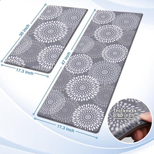 LuxStep Kitchen Mats for Floor,Cushioned Rug Anti-Fatigue Mats for Kitchen Decor Accessories,Waterproof Non-Slip Mats and Rugs Set for Office,Floor,Laundry 17.3"×30"+17.3"×47",Grey