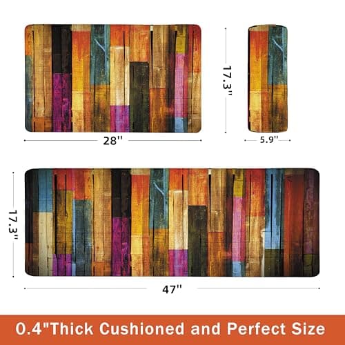 Kitchen Mats for Floor Colorful kitchen rugs Cool Wooden Abstract Anti Fatigue Kitchen Mats Waterproof Floor Mats Cushioned Non-Skid Standing Mats for Laundry, Sink, Set of 2,17.3 x 28+17.3 x 47 Inch