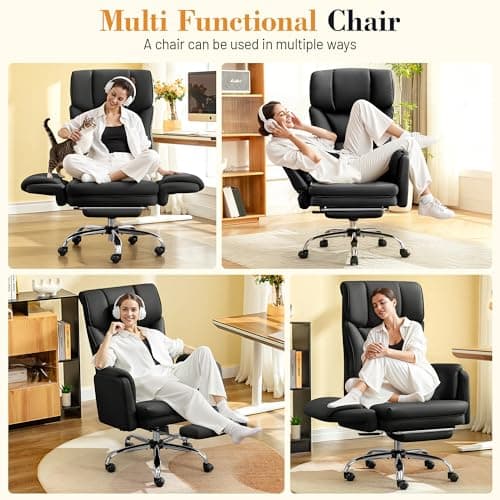 FelixKing Big and Tall Office Chair, 400LBS Wide Leather Executive Chair, Reversible Armrest for Pets Criss Cross Legged, 135° Reclining High Back Gaming Desk Chair with Lumbar Support Footrest, Black