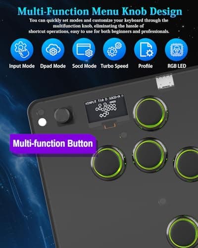 GuileKeys GM-16 Leverless Arcade Stick, Magnetic Detachable Panel, All-Button Fight Controller with 16 Keys, Tournament Lock with OLED, RGB, Turbo & Hot-Swappable for PS4/PS3/PC/Switch, Black