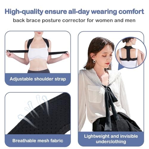 Posturace Posture Corrector for Women & Men - Adjustable Upper Back Brace Straightener Suitable for Lumbar, Shoulder, Neck, Scoliosis, Providing Comfortable Elastic Support and Pain Relief