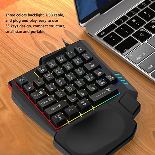 Yunseity RGB One Handed Mechanical Gaming Keyboard, 35 Keys Mini Ergonomic Wired Mechanical Keyboard with 3 Colors RGB Backlit, Gaming Keypad with Wide Palm Rest