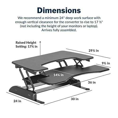 Vari VariDesk Pro Plus 36 - Adjustable Desk Converter with 11 Height Settings - Laptop Sit Stand Desk Riser for Home Office, Table Tops, Workspace - Fully Assembled with Spring Loaded Lift - Black