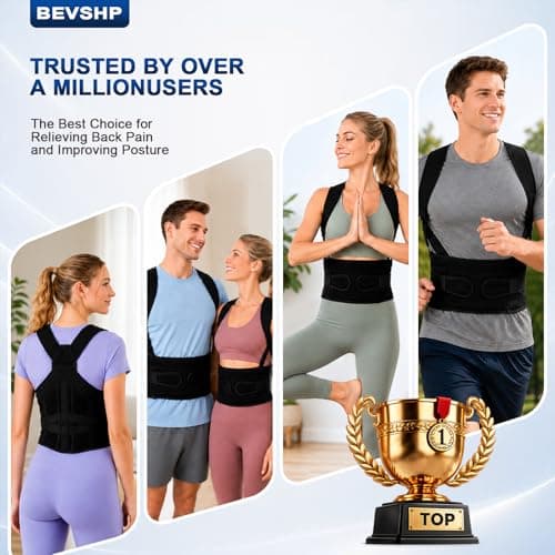 BEVSHP Back Brace Posture Corrector for Women and Men Upper Back Support for Neck, Shoulder & Back Pain Relief, and Better Scoliosis Hunchback Support, Comfortable Adjustable Spine Support for Office, Work and Home（Black/Medium)