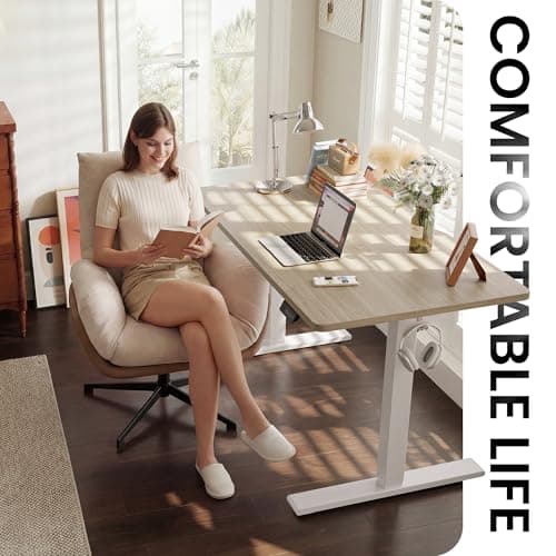 CubiCubi Electric Standing Desk 48 x 24 Inch, Height Adjustable Sit Stand Desk with Memory Presets, Splice Desktop Computer Desk for Home Office, White Frame/Light Walnut Top