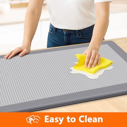 SofterCharm Kitchen Mats, 2PCS Kitchen Rugs for Floor, Cushioned Anti-Fatigue Mats for Kitchen Floor, Non-Slip Standing Desk Mat for Sink, Home, Laundry & Office, 17.3"x30"+17.3"x47" (Grey)