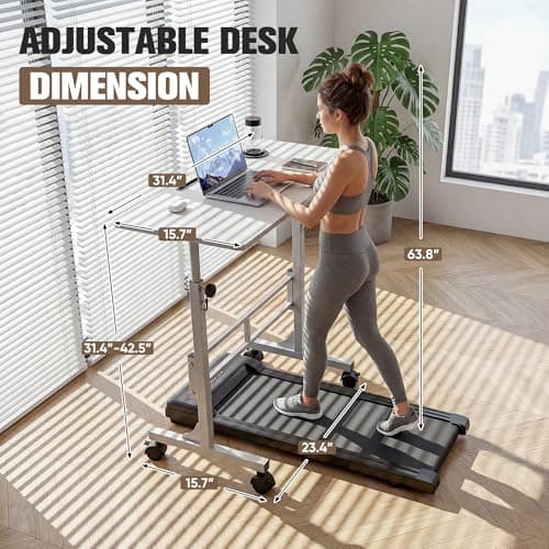 Furmax Small Portable Standing Desk Adjustable Height, Mobile Stand Laptop Computer Workstation with Lockable Wheels for Walking Pad Treadmill (White)