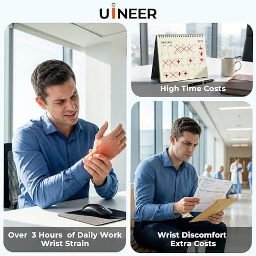 Uineer Ergonomic Mouse, Wireless Bluetooth Rechargeable Vertical Mouse, 7 Color LED, 4 DPI Adjustable, USB-A, Wrist Strain Relief,Optical Mice for Computer/PC/Laptop, Black (Black)