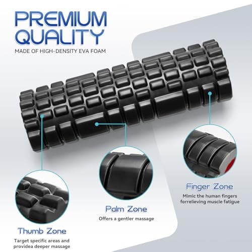 Krightlink 5-in-1 Foam Roller Set, Massage Roller Stick, Massage Ball, Resistance Band for Deep Muscle Massage, Trigger Point Release, Pilates, Yoga (Black-18(2 in 1))