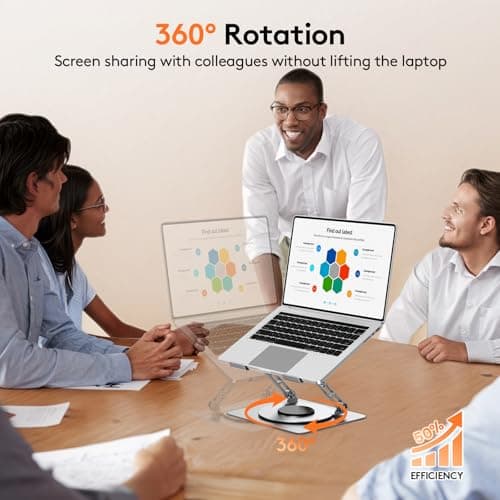 TECKNET Laptop Stand for Desk - 360° Rotating Base, Ergonomic Foldable Computer Stand for Laptop Riser, Height Adjustable, Compatible with MacBook Pro, Dell XPS, HP, and All Laptops 10-17" (Silver)