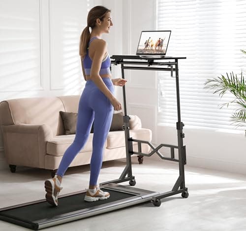 Oransail Small Standing Desk with Wheels, 29.5-45.3 Inch Adjustable Height, Portable Treadmill Desk, Rolling Computer Table for Walking Pad with a Cup Holder and a Hook