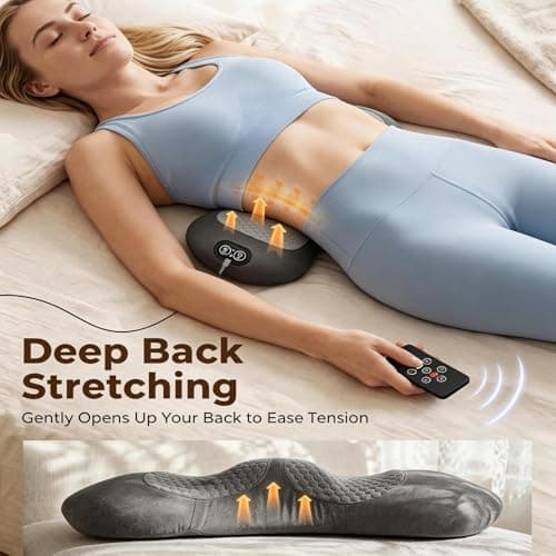 2026 Upgraded 3-in-1 Lumbar Support Pillow with Remote Control, Triple Fusion Back Massager with Heat, Vibration & Stretching, Portable Electric Lumbar Pillow for Home, Office, Travel & Car