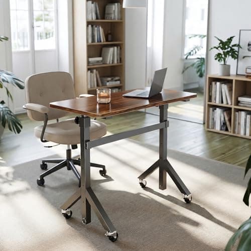 HUANUO 32'' Small Standing Desk with Wheels,28.7"-46.1" Heigh Adjustable Portable Rolling Desks,Mobile Stand Up Desk for Walking Pad and Treadmill,Sit to Stand Computer Workstation for Bedroom,Walnut