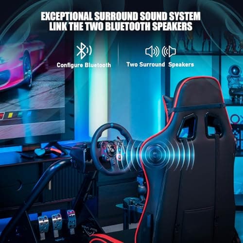 GTPLAYER Racing Simulator Cockpit with Seat and Bluetooth Speakers, Racing Style Reclining Seat and Ultra-Sturdy Alloy Steel Frame (Red)