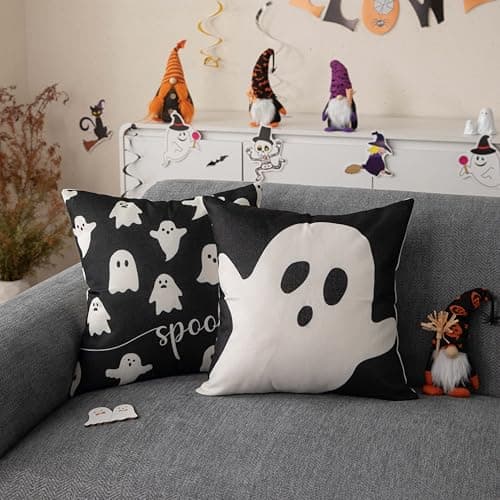 JXZYGMD Halloween Pillow Cover 18x18 Set of 2 Ghost Pillow Covers Outdoor Halloween Decorations for Home Decor