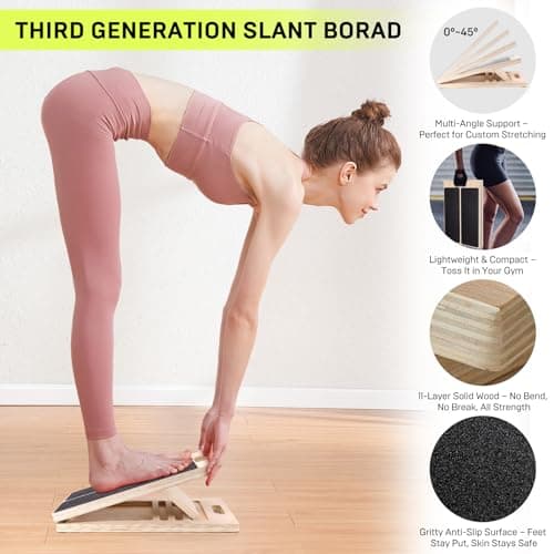 Wooden Slant Board for Calf Stretching – Adjustable Incline Board for Squats, Ankle & Achilles Stretch, Physical Therapy Foot Stretcher, Non-Slip Wedge for Knees Over Toes, Balance & Mobility Training
