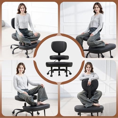Avocahom Ergonomic Cross Legged Office Chair with Wheels, Criss Cross Desk Chair with Leg Rest, Meditation Chair Yoga Kneeling Chair, Adjustable ADHD Chair Black