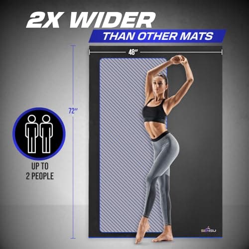 Sensu Large Exercise Mat – 6' x 4' x 8.5mm Extra Thick – Durable and Shoe-Friendly Workout Mat for Home Gym – Non-Slip Fitness Mat for Strength Training, Stretching, Cardio, and Balance Exercises